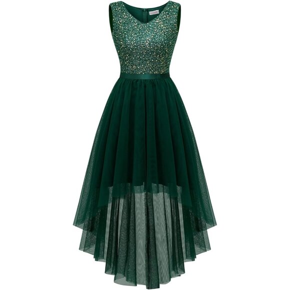 BeryLove Women Tulle Sequin Navy Chiffon Scoop Neck Sleeveless Cocktail Dresses - Picture 1 of 7